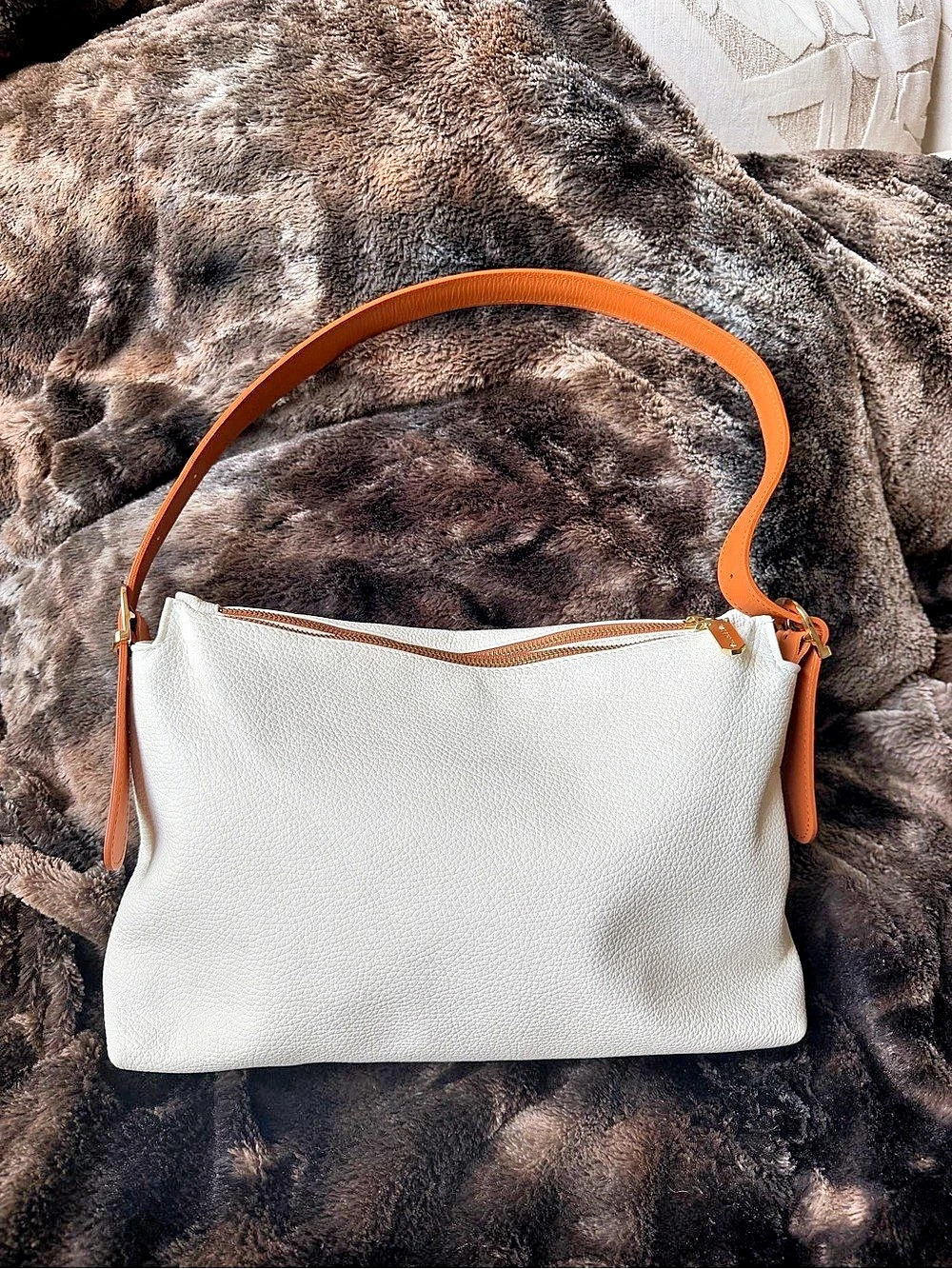 Valentina Off-White & Brown Shoulder Bag